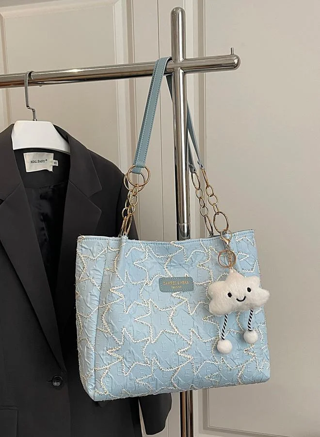 Take Two Blue Embroidered Shoulder Bag with Cloud Charm