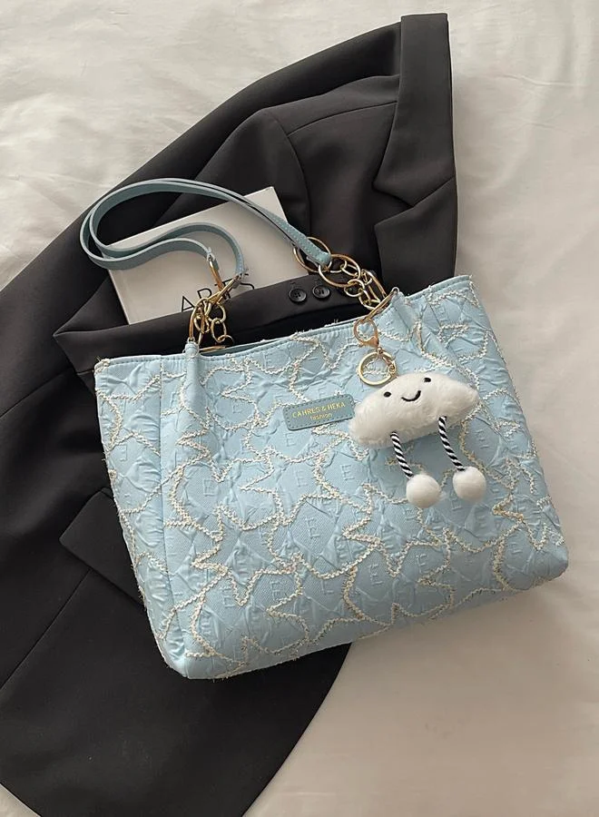 Take Two Blue Embroidered Shoulder Bag with Cloud Charm
