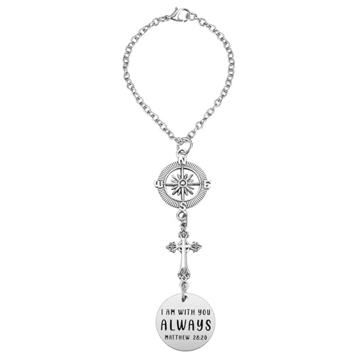 Ralukiia Cross Car Charm - 'I Am With You Always' Matthew 28:20 - Rear View Mirror Religious Gift for Women - Easter, Christian, Protection - Image 1
