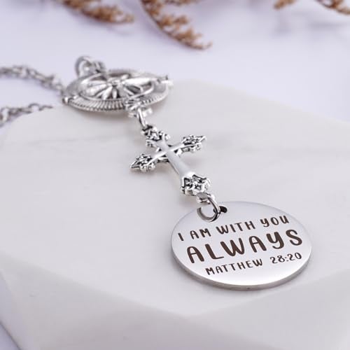 Ralukiia Cross Car Charm - 'I Am With You Always' Matthew 28:20 - Rear View Mirror Religious Gift for Women - Easter, Christian, Protection - Image 3