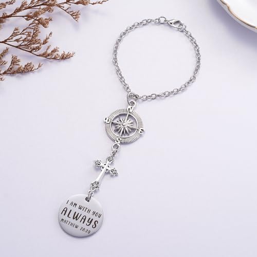 Ralukiia Cross Car Charm - 'I Am With You Always' Matthew 28:20 - Rear View Mirror Religious Gift for Women - Easter, Christian, Protection - Image 2