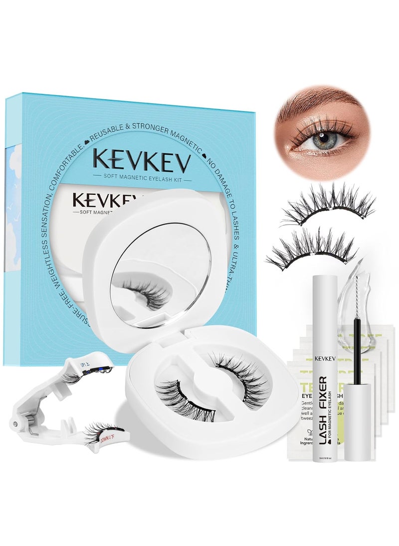 KevKev KevKev Magnetic Eyelashes Natural Look Magnetic Lashes Kit Soft Magnets False Eyelashes with Applicator Lash Fixer Reusable No Glue Needed Magnetic Eyelashes Kit Easy to Wear and Remove Readily 