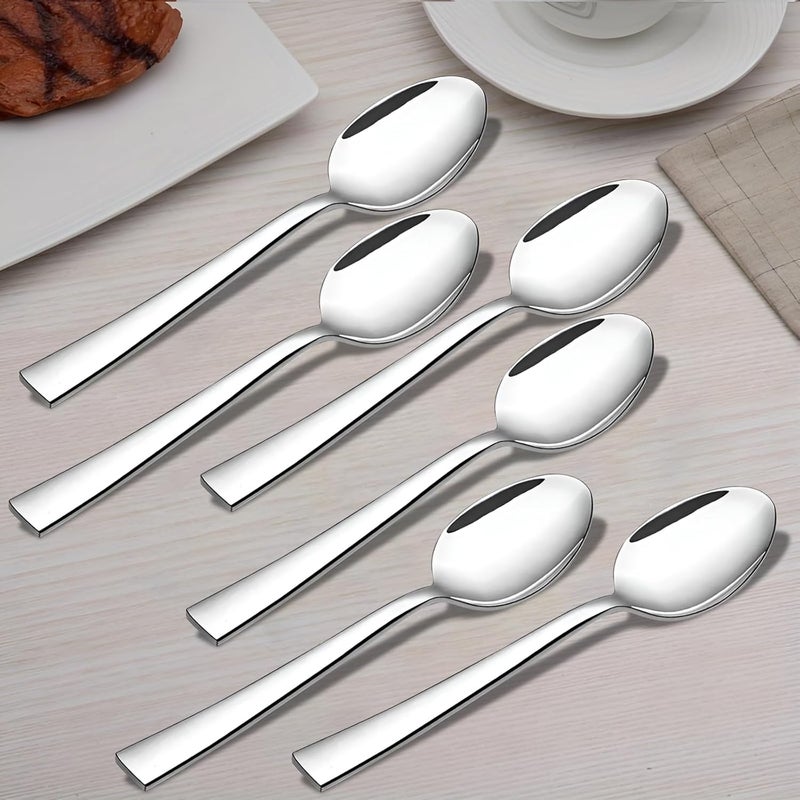 Parage 6 Pieces Stainless Steel Spoons Set, Dinner Spoon Length 16cm, Food Grade Silverware for Home & Kitchen- Mirror Polished, 6 Silver Spoons - Image 1