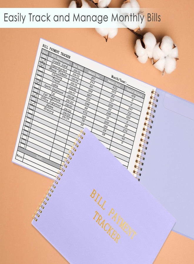 HAUTOCO Bill Tracker Notebook Monthly Bill Payment Tracker for Personal Budgeting Home Financial with 2 Storage Pocket, Payments Checklist Organizer Bill Planner 10.1 x 7.8'', Purple - Image 2