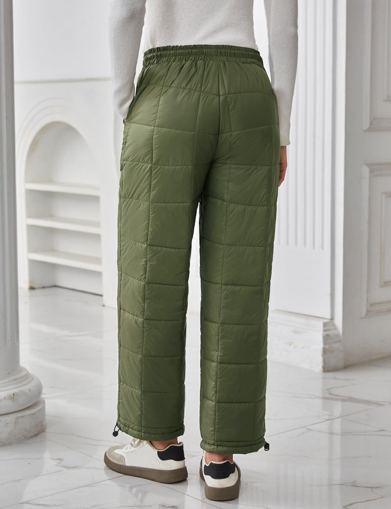 Flygo Women Winter Pants Lightweight Quilted Puffy Down Snow Pants Casual Baggy Wide Leg Trousers with Pockets(ArmyGreen-M) - Image 4