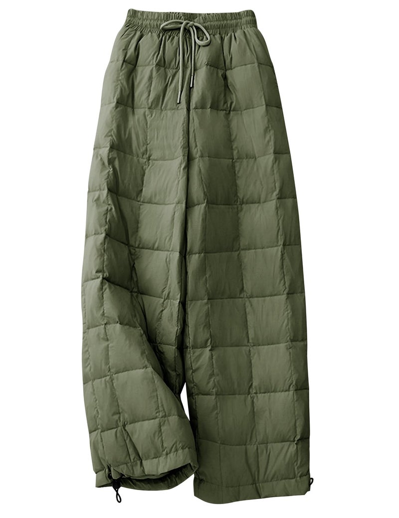 Flygo Women Winter Pants Lightweight Quilted Puffy Down Snow Pants Casual Baggy Wide Leg Trousers with Pockets(ArmyGreen-M) - Image 1