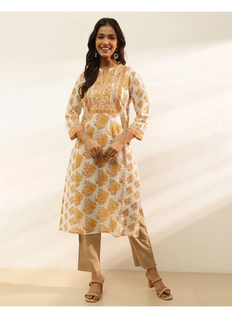 فاب انديا Natural Cotton Printed Long Kurta