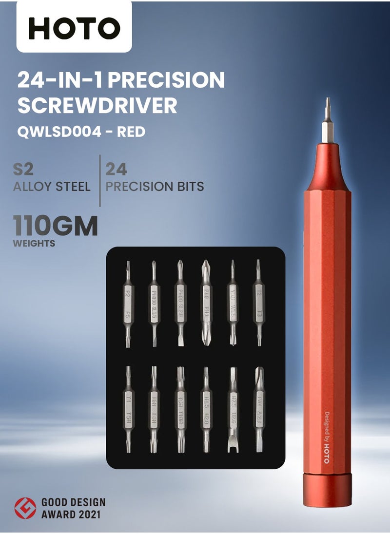 HOTO HOTO 24-in-1 Precision Screwdriver Pen Set – Red, Magnetic Manual Repair Tool with S2 Steel Bits, Aluminum Alloy Body for Electronics, Eyeglasses, Watches, Laptops – QWLSD004  - Image 1