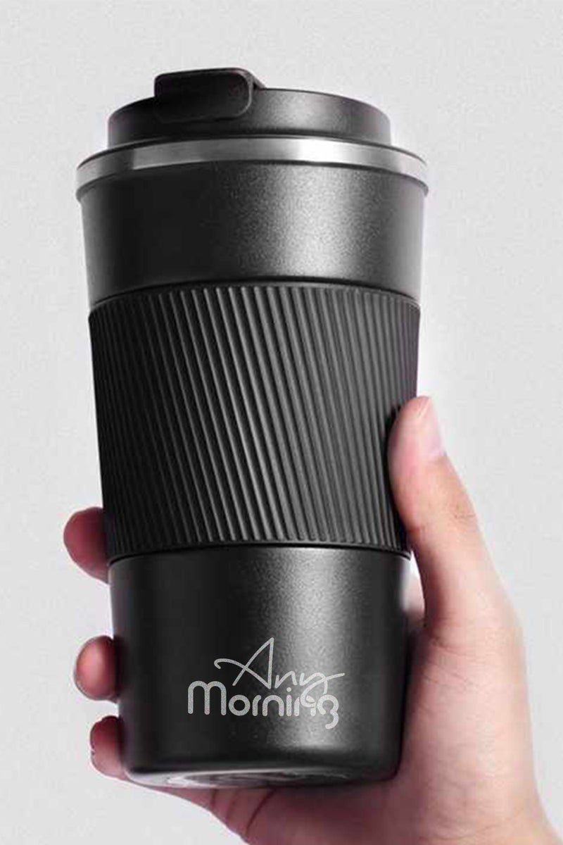 Any Morning Vacuum Insulated Coffee Mug 500ml, Double-Layer Stainless Steel, Non-Slip Silicone Grip, Leak-Proof Lid, Thermos Cup, Keeps Beverages Hot and Cold - Image 1