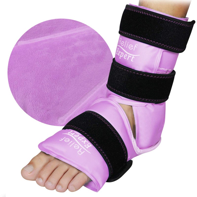 Relief Expert Ankle Ice Pack Wrap â€“ Reusable Cold Gel Pack for Foot and Heel, Dual-Sided Design with Soft Plush Lining, Flexible Cold Compress for Achilles and Ankle Support, Pink - Image 1