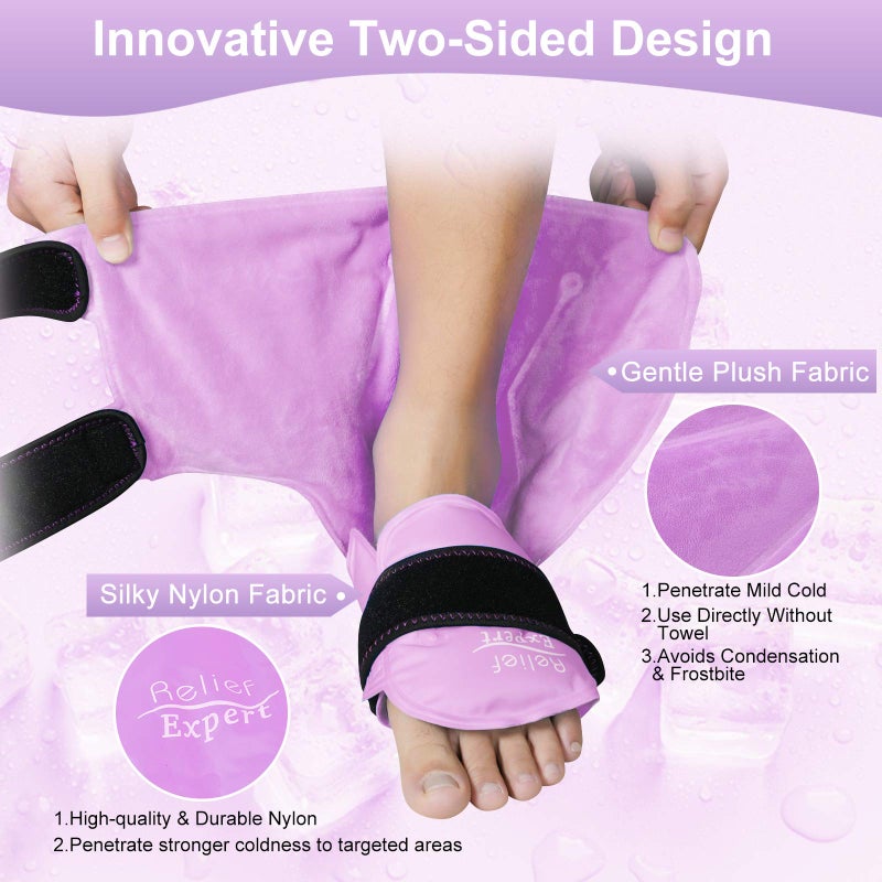 Relief Expert Ankle Ice Pack Wrap â€“ Reusable Cold Gel Pack for Foot and Heel, Dual-Sided Design with Soft Plush Lining, Flexible Cold Compress for Achilles and Ankle Support, Pink - Image 2