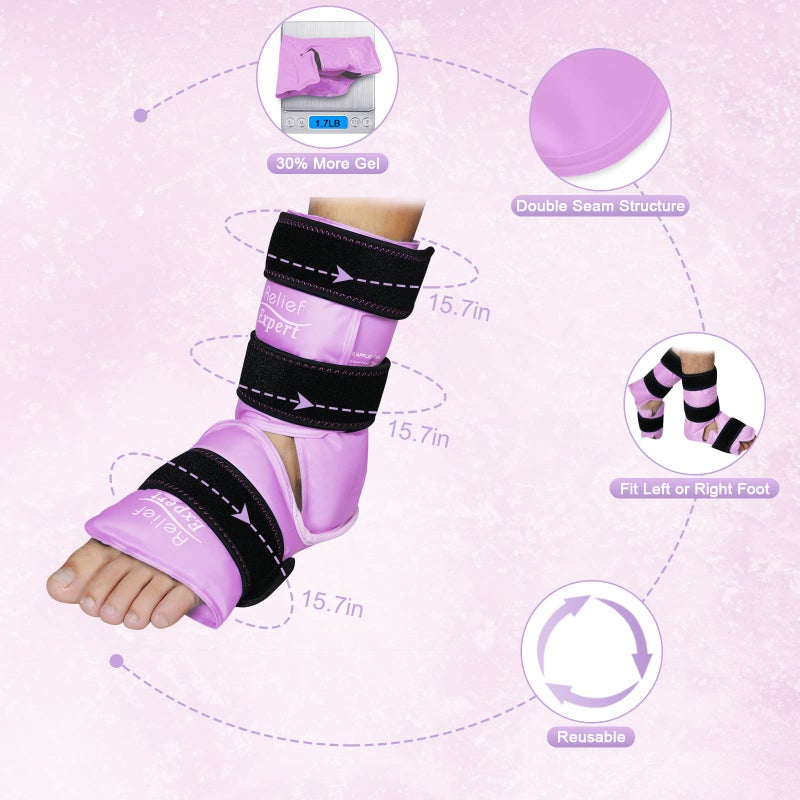 Relief Expert Ankle Ice Pack Wrap â€“ Reusable Cold Gel Pack for Foot and Heel, Dual-Sided Design with Soft Plush Lining, Flexible Cold Compress for Achilles and Ankle Support, Pink - Image 3