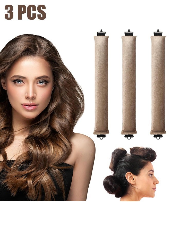 3 PCS Heatless Hair Curler, Rods with Hook, Heatless Curling Rod for All Hair Types, No Heat Curlers to Sleep In, Overnight Heatless Curls for Blowout Hair (khaki) - Image 1