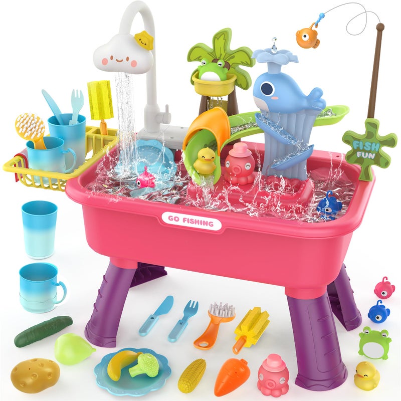 flybakiz 4in1 Electric Water Table Toy for Toddlers 13Color Changing Kitchen Play Sink Toys with Running Water for Kid with Water PumpAnimals Food TablewarePretend Role Birthday Toy for Boy and Girl - Image 2