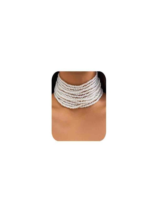 Chargances Boho Round Imitation Pearl Choker Multi Strands Necklace Bridal 20s Flapper Collar Necklace Wedding Accessories for Women Party (Style 2) - Image 1