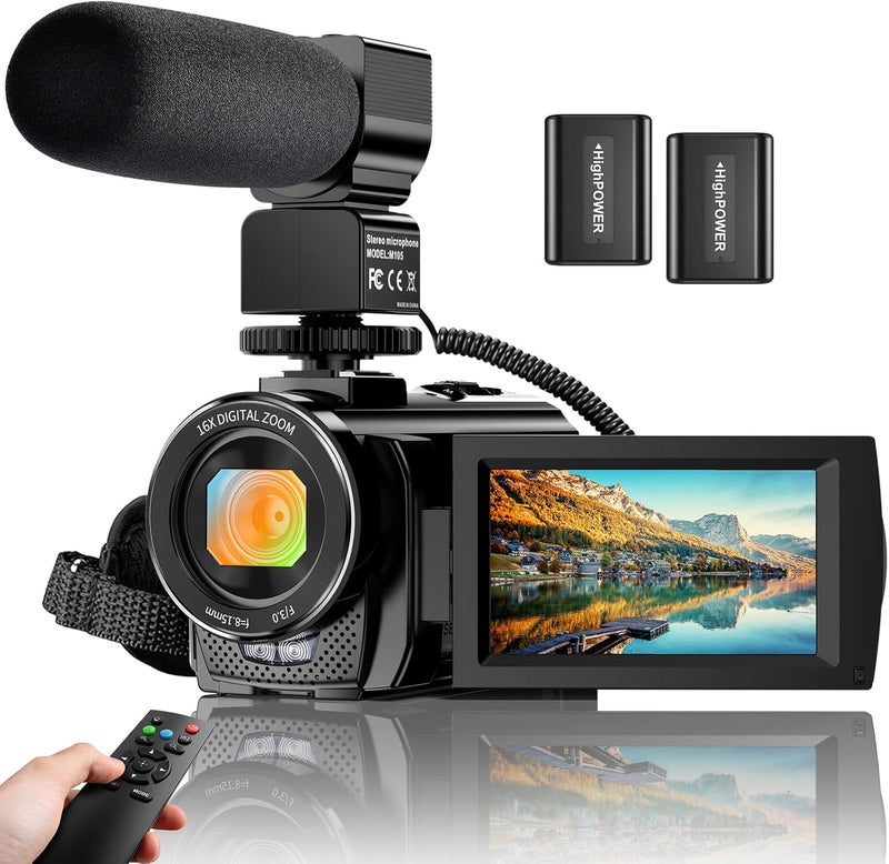 ALSONE Video Camera Camcorder Digital YouTube Vlogging Camera Recorder FHD 1080P 24.0MP 3.0 Inch 270 Degree Rotation Screen 16X Digital Zoom Camcorder with Microphone,Remote Control and 2 Batteries - Image 1