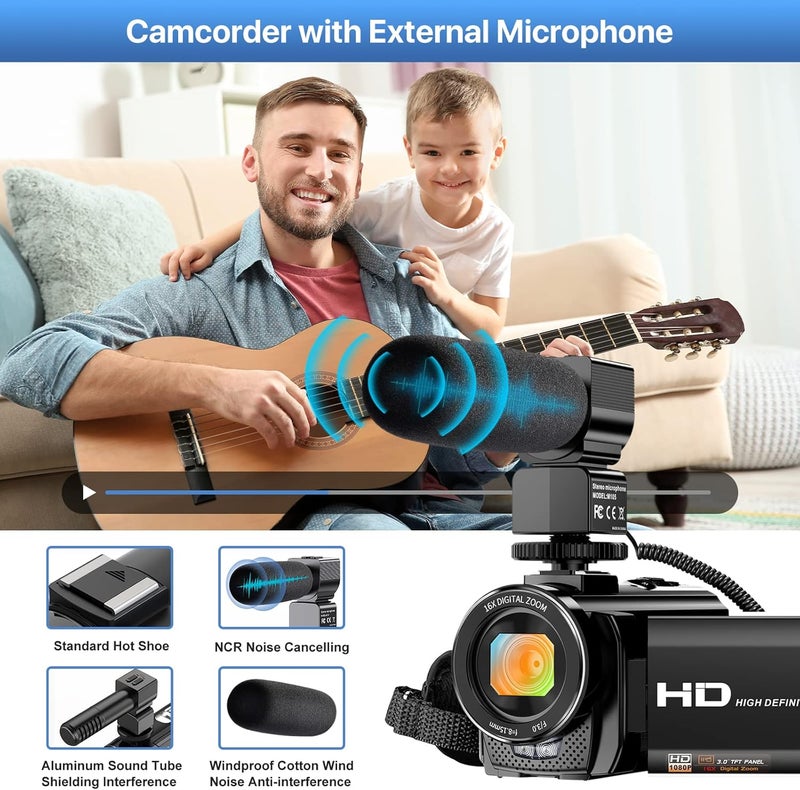 ALSONE Video Camera Camcorder Digital YouTube Vlogging Camera Recorder FHD 1080P 24.0MP 3.0 Inch 270 Degree Rotation Screen 16X Digital Zoom Camcorder with Microphone,Remote Control and 2 Batteries - Image 3
