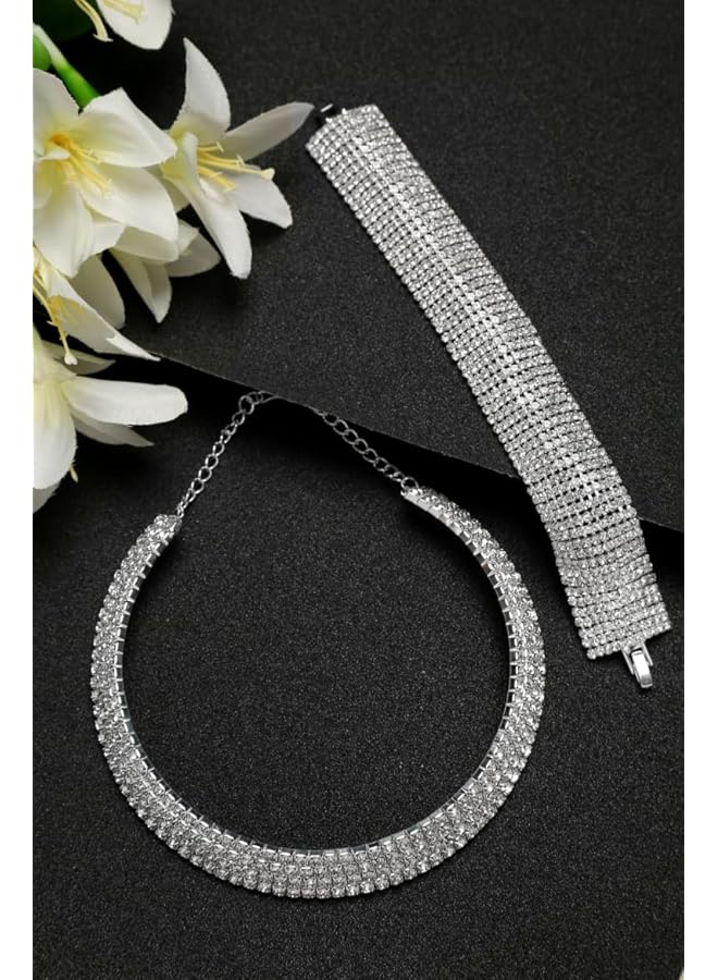 YouBella Jewelery Stylish Crystal Combo of Necklace and Bracelet Jewelery for Women and Girls Gold Medium (YBNK 5863) - Image 3