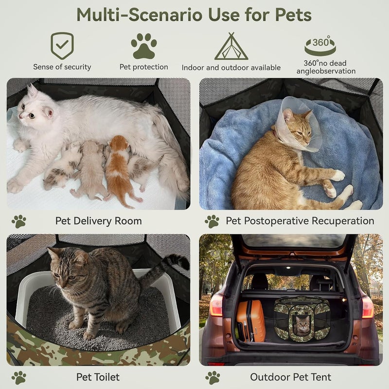 Siedihit Playpen for Small Dog Cat, Dogs Tent Crate Cage Indoor/Outdoor, Portable Pop Up Dog Kennel with Carrying Bag for Rabbits, Removable Top (Green Camo, Small) - Image 4