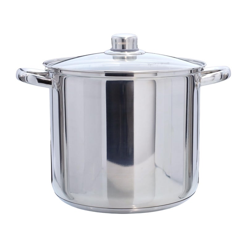 Buckingham Deep Induction Stock Pot with Glass Lid Premium Stainless Steel Multipurpose Cooking Pot for Soups Pasta Stews 9 Litre
