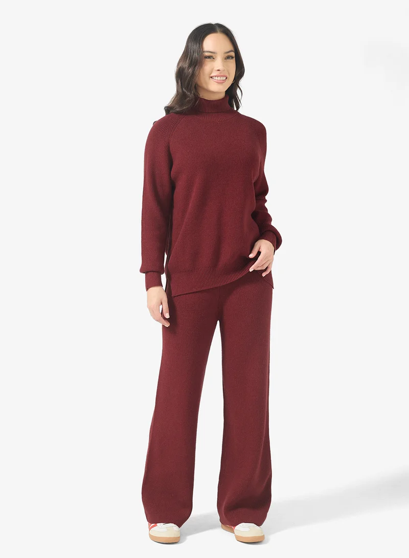 High Neck Relaxed Fit Sweater & Pant Set