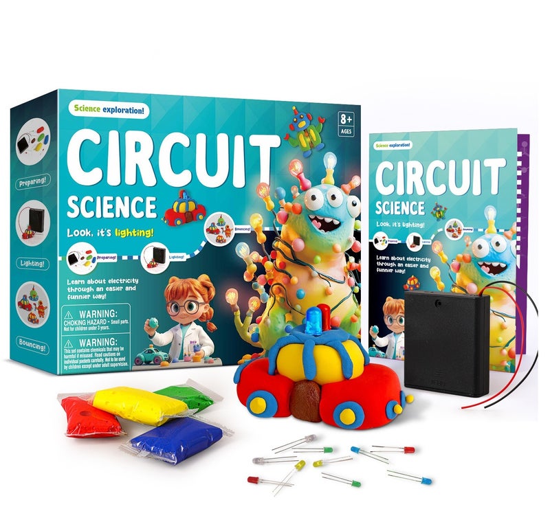Conductive Air Dry Clay Science Kit – DIY Light-Up Electric Circuit Creations for Kids, STEM Educational Toy with LED Lights, Build Cars, Robots & More - Image 1