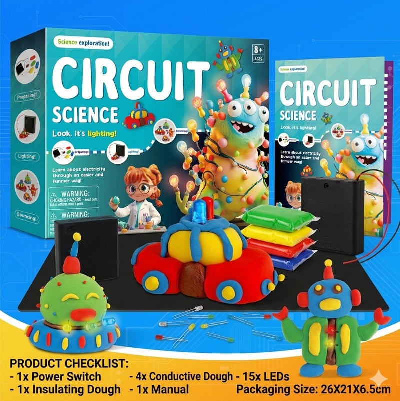 Conductive Air Dry Clay Science Kit – DIY Light-Up Electric Circuit Creations for Kids, STEM Educational Toy with LED Lights, Build Cars, Robots & More - Image 3