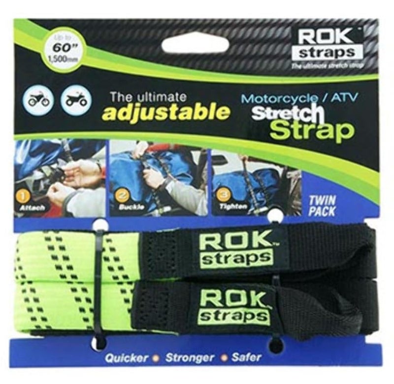 ROK Straps ROK Strap Adjustable Motorcycle Stretch 18"-60" 2-Pk - Lime Green - Image 1