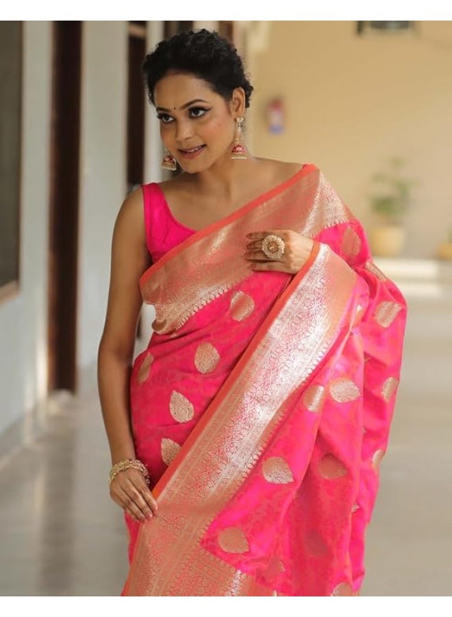 ساري حرير كانجيفارام ناعم للنساء من سيريل، ساري حرير نقي مع بلوزة غير مخيطة - Image 3