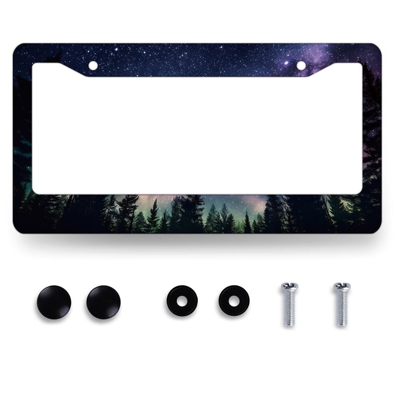 MUAWUOIK Galaxy Forest License Plate Frame Colorful Galaxy Moon Stars License Plate Personalise Stainless Steel Auto Parts Funny License Plate Beautiful Decoration with Screws 123x 63 - Image 3