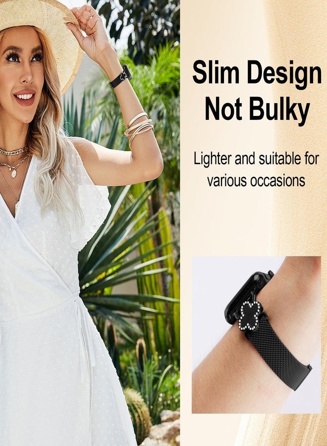 Joyozy Slim Metal Band Compatible with Apple Watch Band 38mm 40mm 41mm 42mm 44mm 45mm 46mm 49mm Skinny Magnetic Strap with Bling Charms, Cute Stainless Steel Band, Dressy Thin iWatch Bracelet for Women (Black) - Image 3