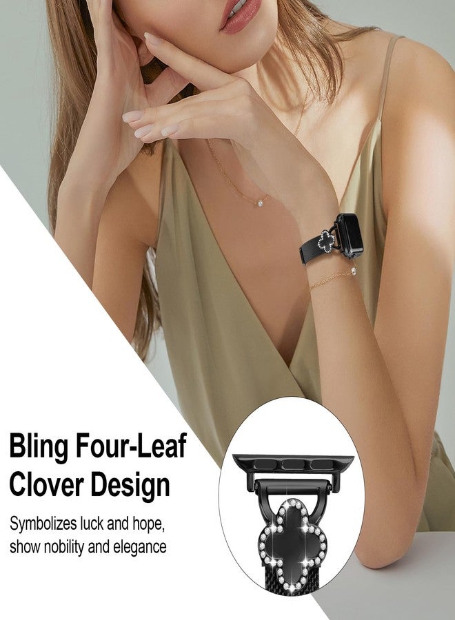 Joyozy Slim Metal Band Compatible with Apple Watch Band 38mm 40mm 41mm 42mm 44mm 45mm 46mm 49mm Skinny Magnetic Strap with Bling Charms, Cute Stainless Steel Band, Dressy Thin iWatch Bracelet for Women (Black) - Image 2