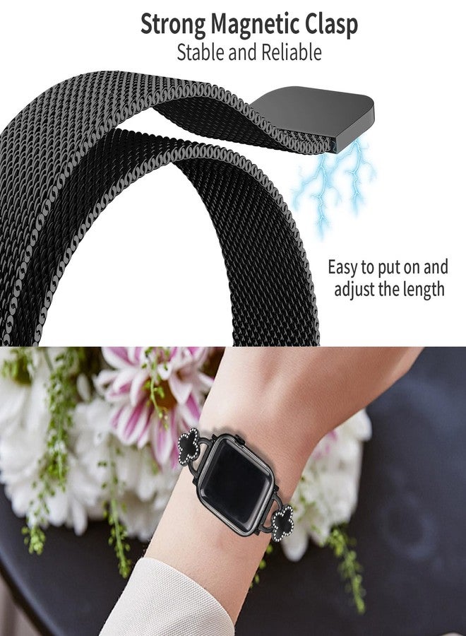 Joyozy Slim Metal Band Compatible with Apple Watch Band 38mm 40mm 41mm 42mm 44mm 45mm 46mm 49mm Skinny Magnetic Strap with Bling Charms, Cute Stainless Steel Band, Dressy Thin iWatch Bracelet for Women (Black) - Image 4