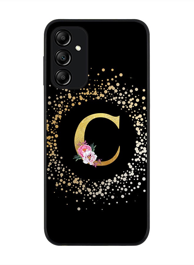 Stylizedd حافظة حواف سوداء متينة لهاتف سامسونج جالاكسي A14 / A14 5G، غلاف رفيع نحيف - حرف مونوغرام مخصص بنمط زهور - C (أسود) - Image 1