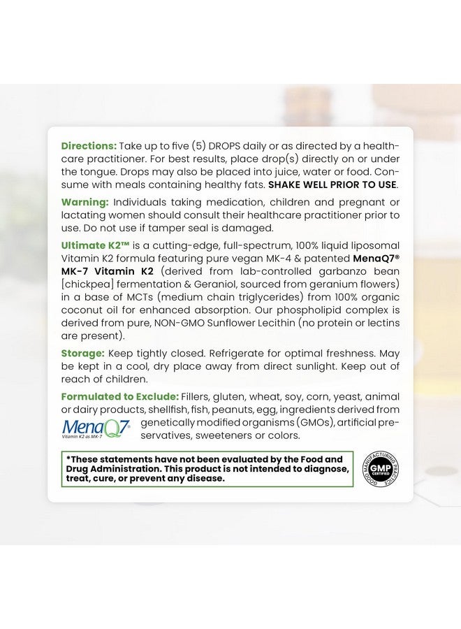 Pure TheraPro Rx Ultimate K2 Supplement | Liquid Liposomal Vitamin K2 Drops | 180 Serving | 600mcg Vegan K2 as MK4 & MenaQ7 MK7 | Supports Bone Health, Heart Health, Skin & Hair | 20 mL - Image 3