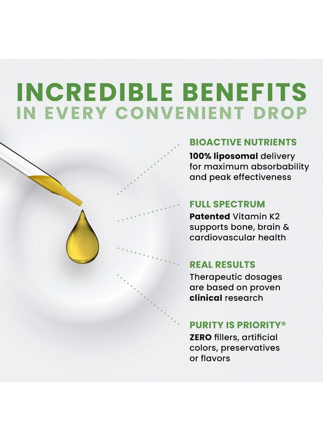 Pure TheraPro Rx Ultimate K2 Supplement | Liquid Liposomal Vitamin K2 Drops | 180 Serving | 600mcg Vegan K2 as MK4 & MenaQ7 MK7 | Supports Bone Health, Heart Health, Skin & Hair | 20 mL - Image 4