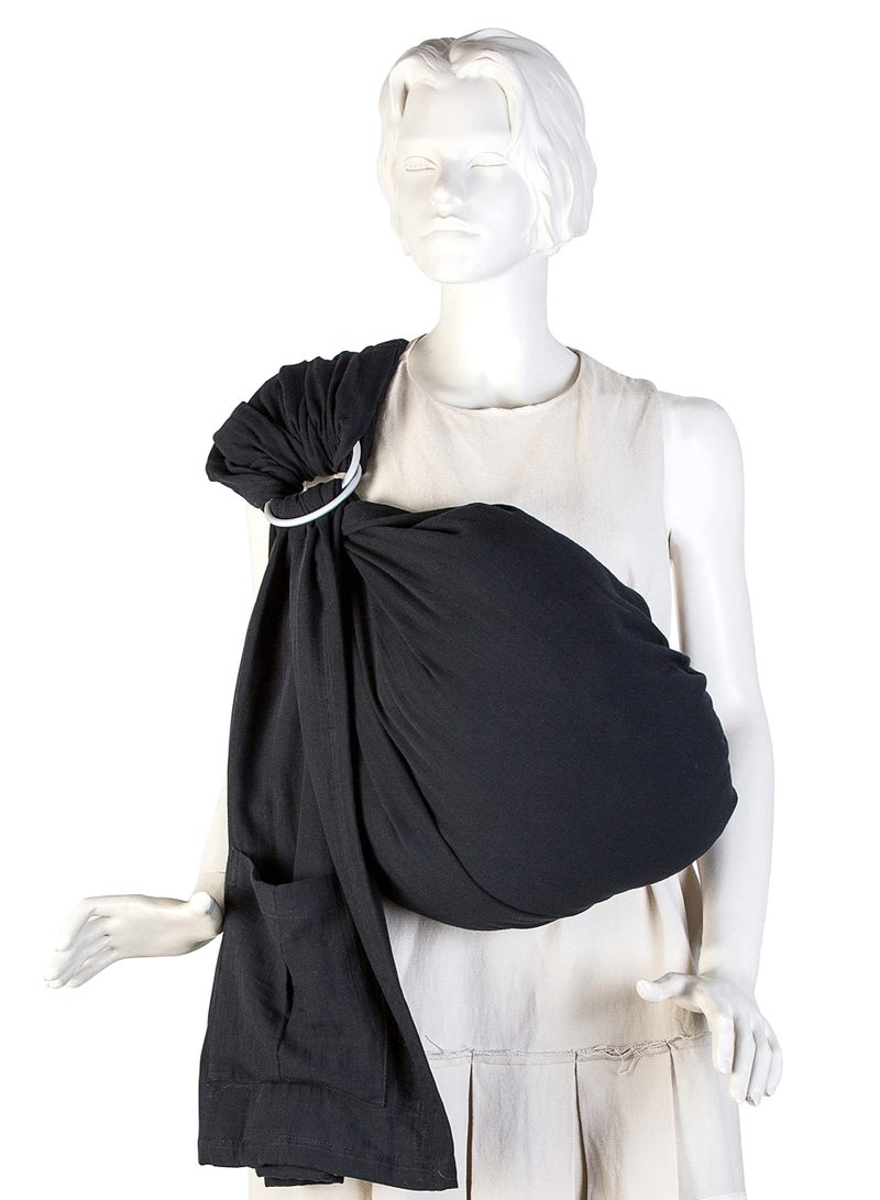 Zikra Cotton Muslin Baby Carrier Wrap, Ring Sling and Sling for Infants, Newborn and Toddler, Versatile Front and Chest Carrier (Black) - Image 1