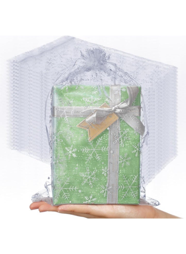 100 Pcs Premium Sheer Organza Bags, 10*12 CM White Wedding Favor Bags with Drawstring,  Christmas Organza Gift Bags Jewelry Gift Bags Makeup Favor Bags,net gift bags,drawstring goody bags - Image 1