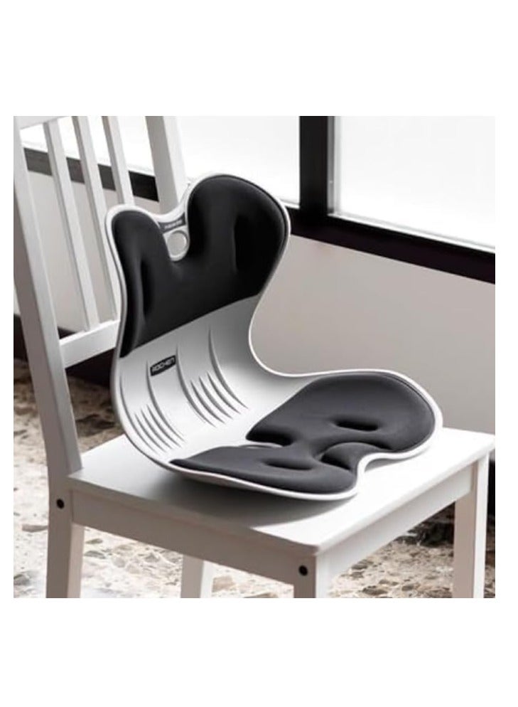 كرسي مريح شديد التحمل مع دعم للظهر والفقرات القطنية، وسادة تصحيح الوضعية لالام اسفل الظهر، وسائد قماشية، مقعد صغير للاستخدام في المنزل والمكتب والسيارة، مقعد 38 سم، ظهر 35 سم (اسود) - Image 1