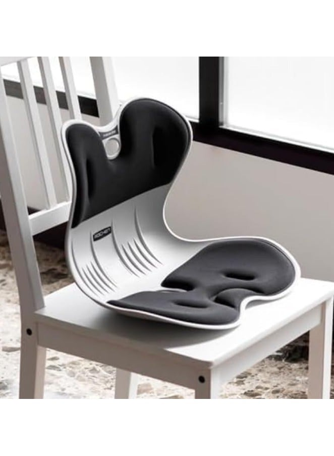 كرسي مريح شديد التحمل مع دعم للظهر والفقرات القطنية، وسادة تصحيح الوضعية لالام اسفل الظهر، وسائد قماشية، مقعد صغير للاستخدام في المنزل والمكتب والسيارة، مقعد 38 سم، ظهر 35 سم (اسود) - Image 3