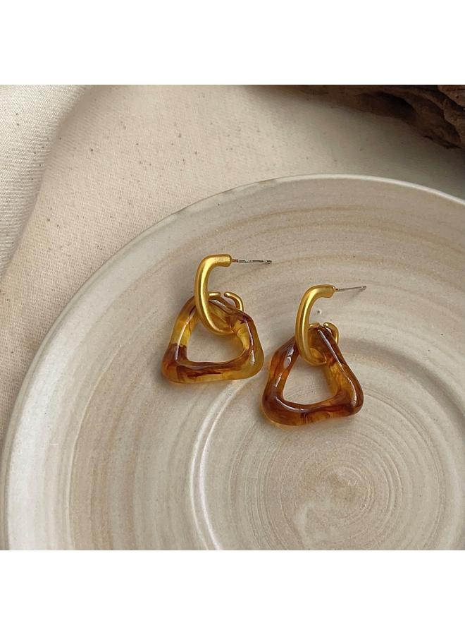 Retro Elegant Brown Earrings Female Geometric Blooming Acrylic Earrings Personality Fashion High Sense Earrings