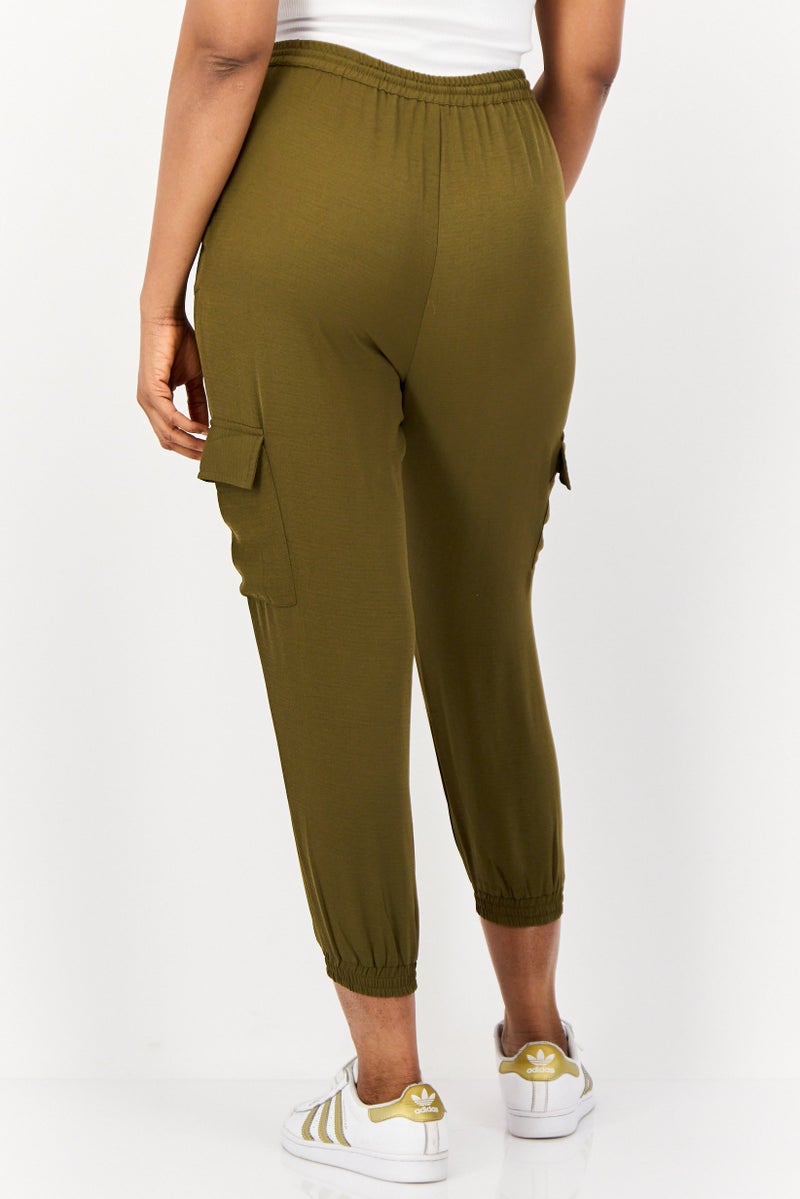 ONLY Women Regular Fit Solid Cargo Pants, Dark Olive - Image 4