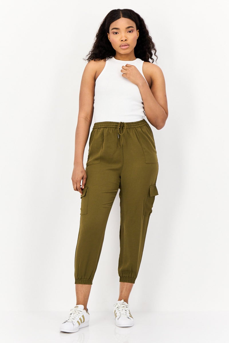 ONLY Women Regular Fit Solid Cargo Pants, Dark Olive - Image 3