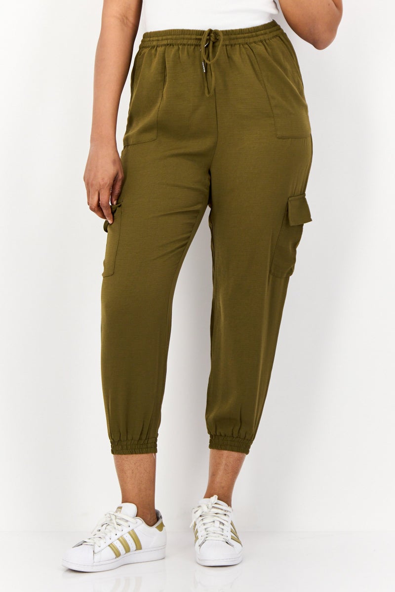 ONLY Women Regular Fit Solid Cargo Pants, Dark Olive - Image 1
