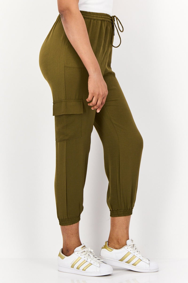 ONLY Women Regular Fit Solid Cargo Pants, Dark Olive - Image 2
