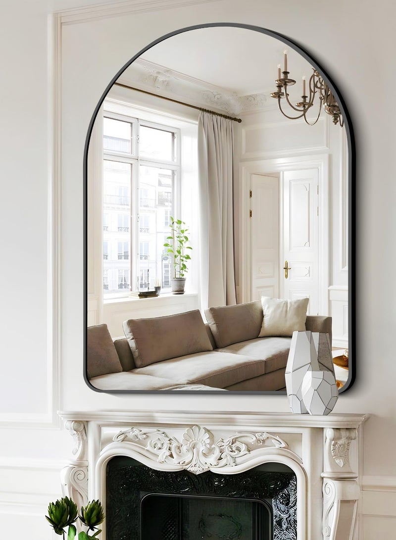 تايمي مرآة حائط على شكل قوس بإطار أسود من الألومنيوم ، مرآة مثبتة على الحائط للحمام وغرفة المعيشة والنوم والمدخل وطاولة الزينة - 70X90 سم - Image 5