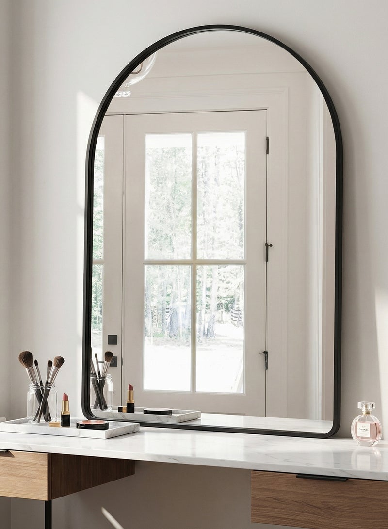 تايمي مرآة حائط على شكل قوس بإطار أسود من الألومنيوم ، مرآة مثبتة على الحائط للحمام وغرفة المعيشة والنوم والمدخل وطاولة الزينة - 70X90 سم - Image 3
