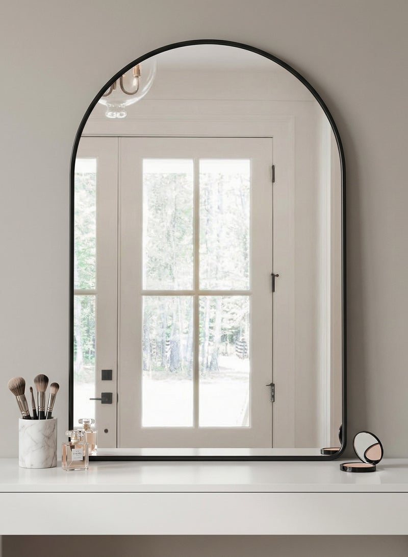 تايمي مرآة حائط على شكل قوس بإطار أسود من الألومنيوم ، مرآة مثبتة على الحائط للحمام وغرفة المعيشة والنوم والمدخل وطاولة الزينة - 70X90 سم - Image 2