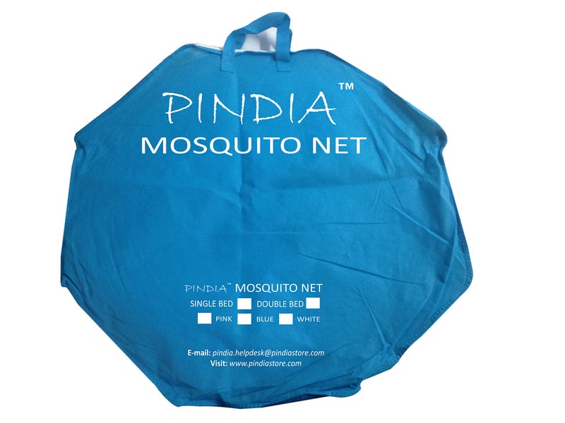 Pindia Mosquito Net Double Bed Foldable White (Blue Border) - Image 2