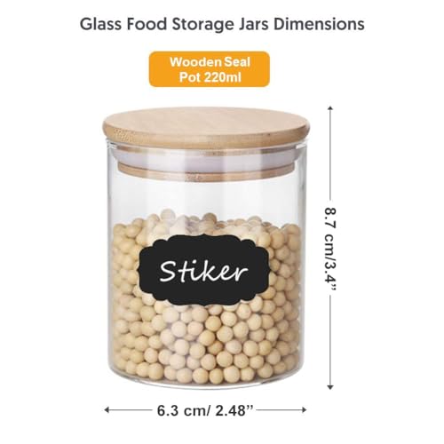 Brezzycloud 12 Set Glass Jars Set With Bamboo Airtight Lid And Lable,Spice Storage Container With Wooden Lid,Airtight Canister Jar For Kitchen ,Coffee,Beans,Candy,Nuts,Herbs (Set Of 12,220Ml),Clear - Image 2